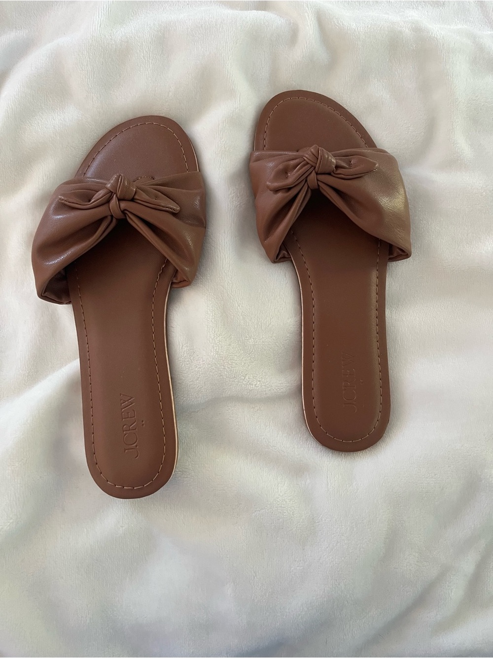 J. Crew Leather Knot Slide Sandals in Cognac